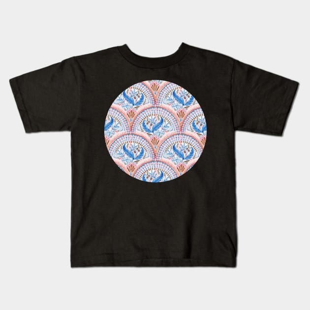 Art Deco Fresco in Sky Blue and Coral Kids T-Shirt by micklyn